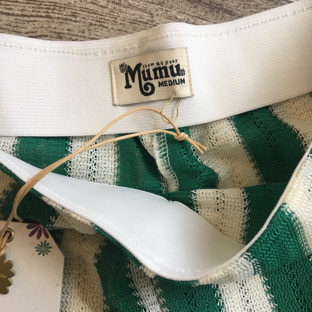 SHOW ME YOUR MUMU | Wide Leg Slit Hem Pants Green & White NWT - Picture 4 of 5